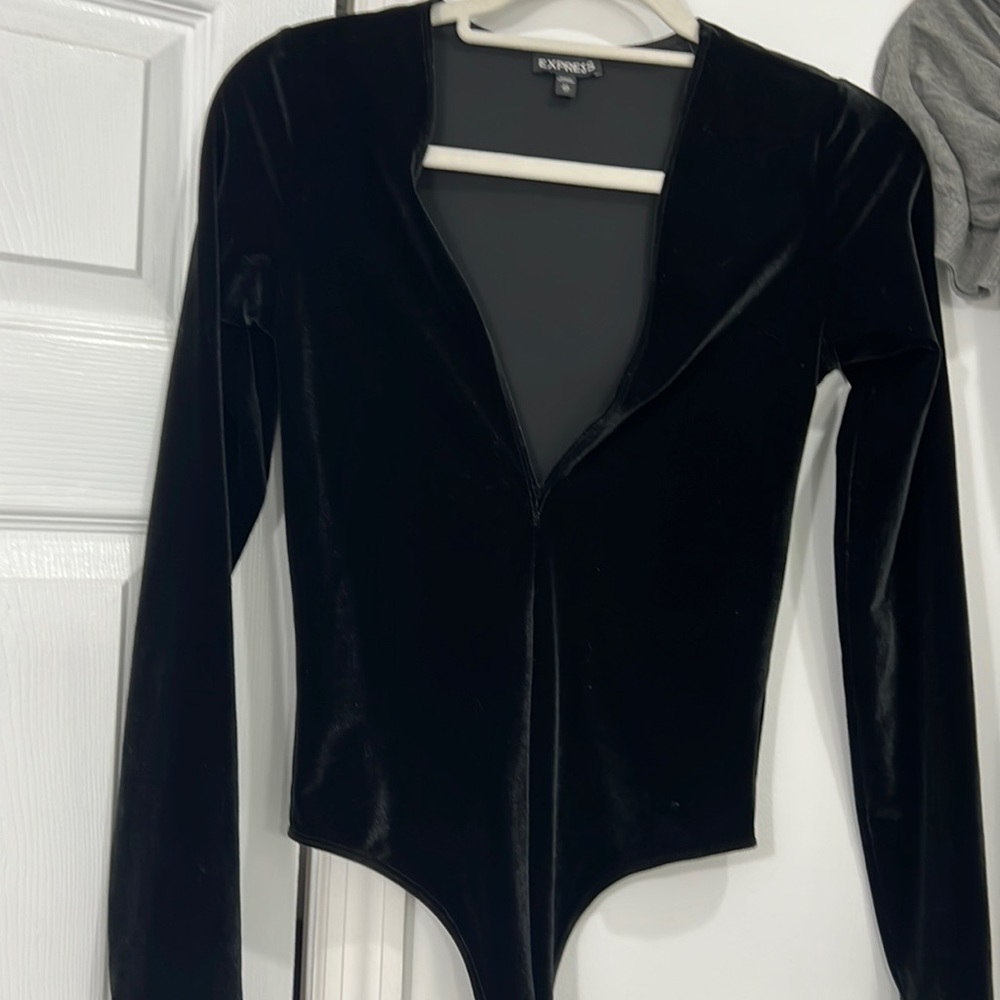 Express deep V velvet bodysuit